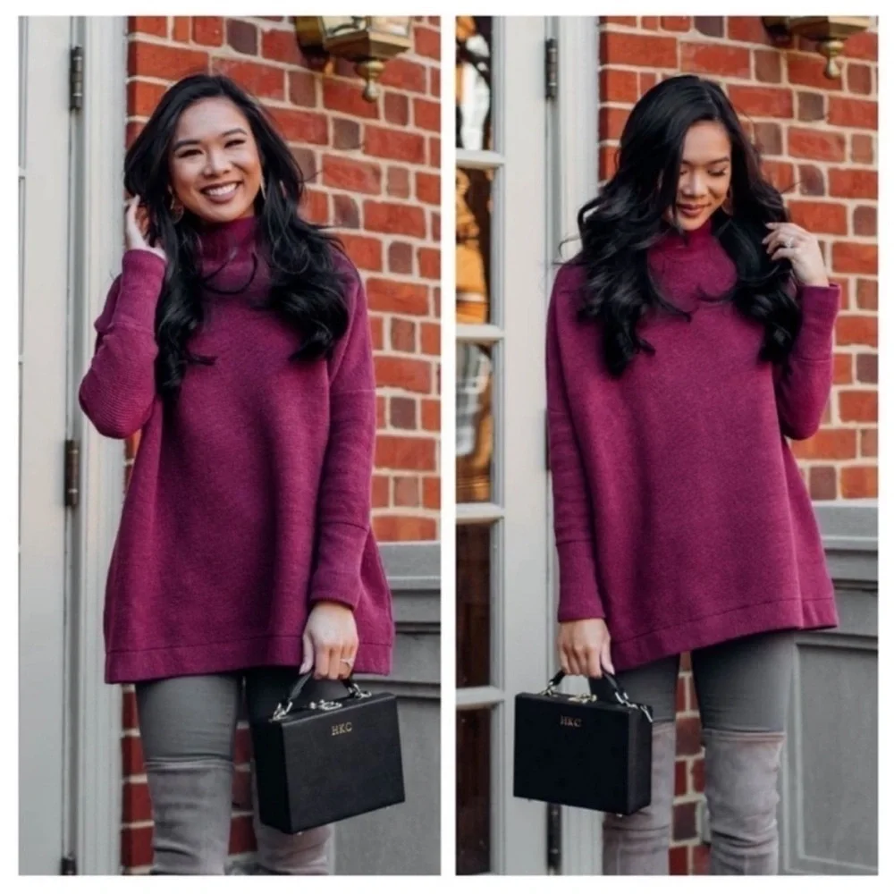 Free People Tunic Sweater Ottoman Slouchy Cowl Neck in Fuchsia medium